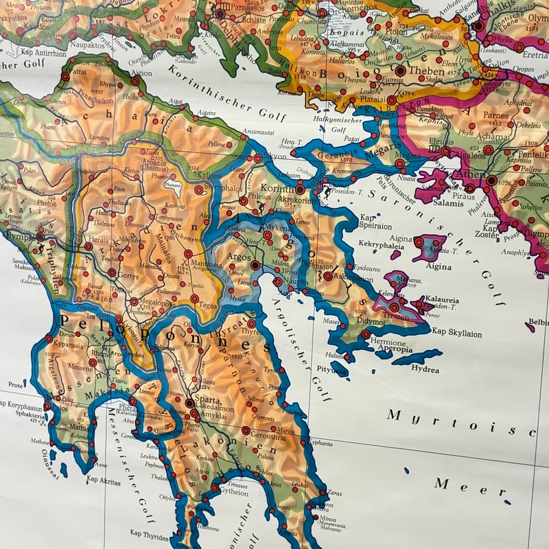 Vintage Schulkarte – Das klassische Griechenland – Geschichte Geografie Lehrtafel Justus Perthes Rollbild Gebraucht