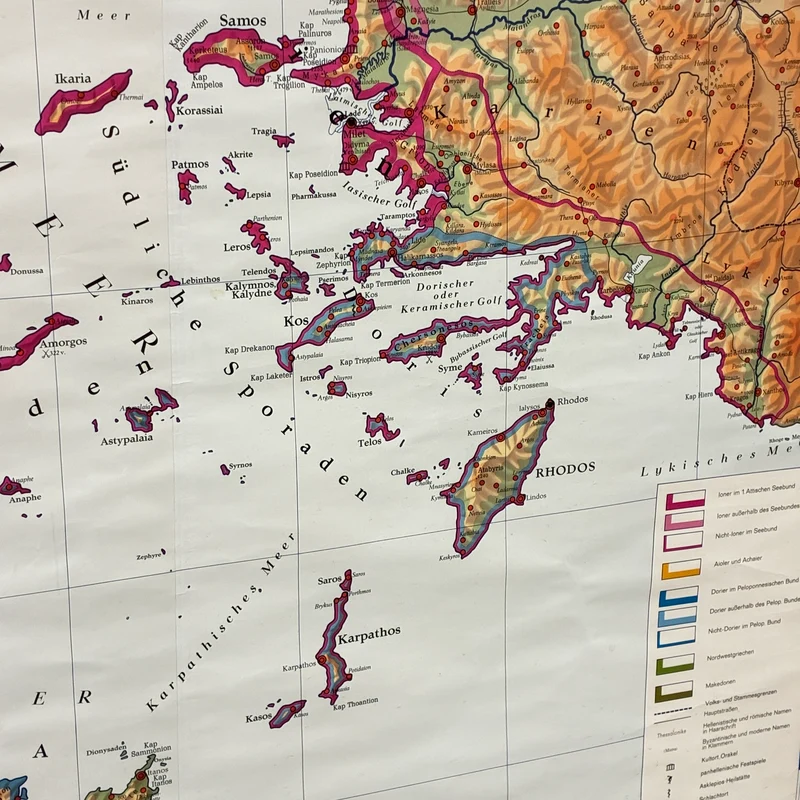 Vintage Schulkarte – Das klassische Griechenland – Geschichte Geografie Lehrtafel Justus Perthes Rollbild Gebraucht