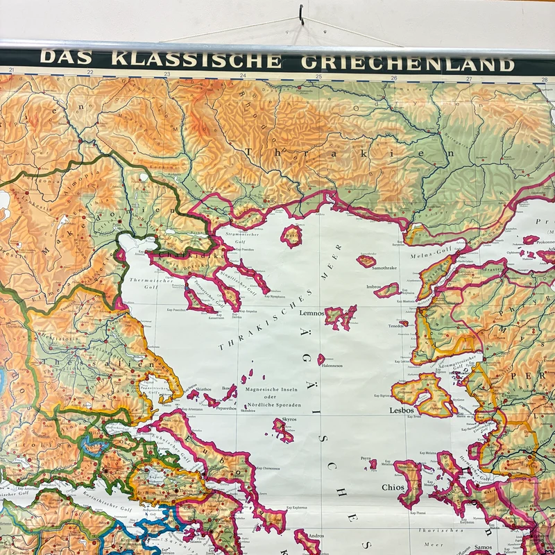 Vintage Schulkarte – Das klassische Griechenland – Geschichte Geografie Lehrtafel Justus Perthes Rollbild Gebraucht