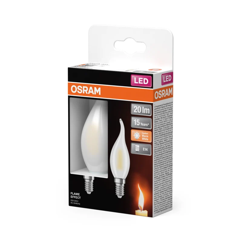 OSRAM LED Leuchte Flame, Flammeneffekt, 1W, 1800K, Warmweiß, E14, 2er Pack