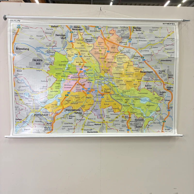 Vintage Schulkarte – Berlin – Geschichte Geografie Lehrtafel Stiefel Rollbild Gebraucht