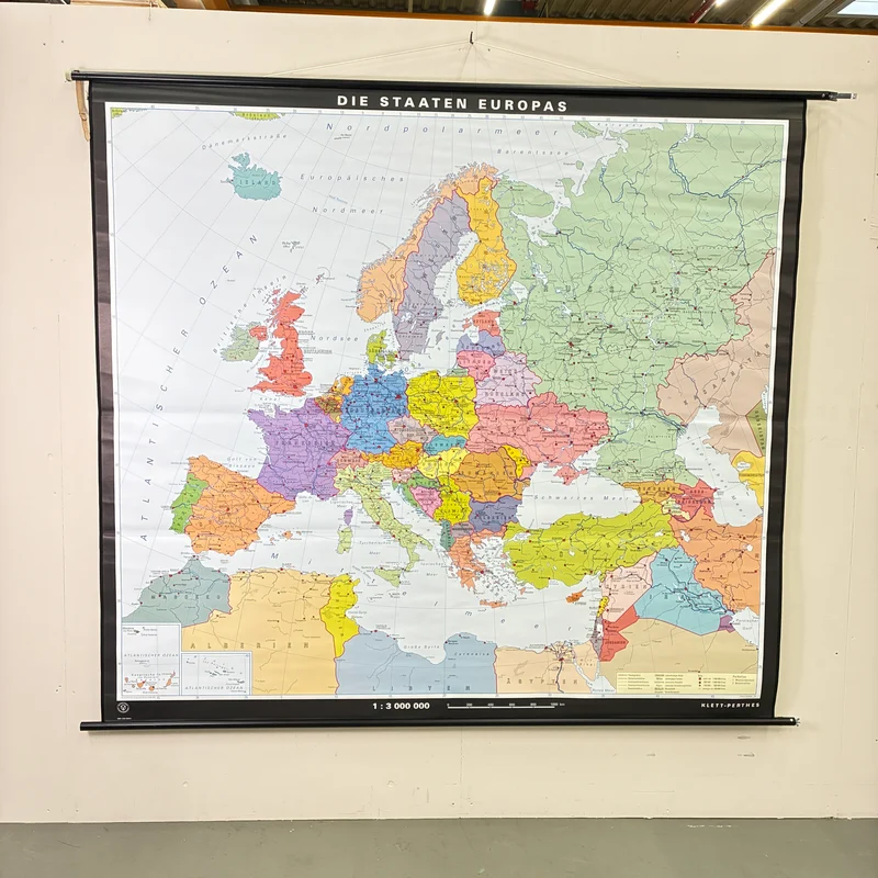Vintage Schulkarte – Die Staaten Europas – Politik Geografie Lehrtafel Klett Perthes Rollbild Gebraucht