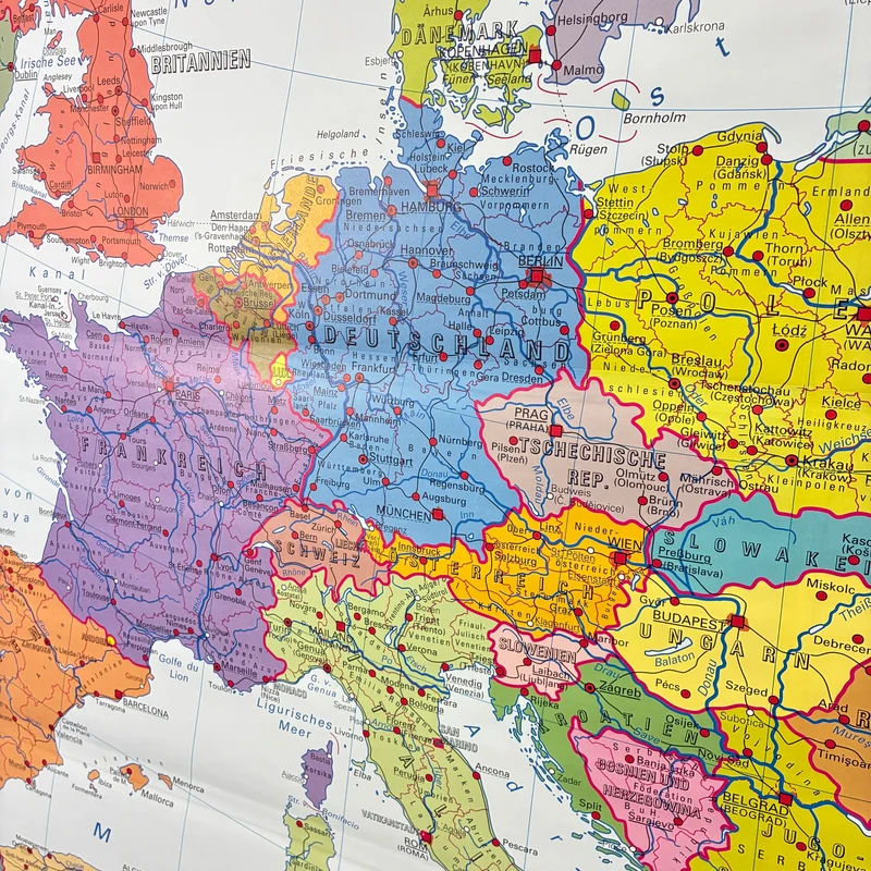 Vintage Schulkarte – Die Staaten Europas – Politik Geografie Lehrtafel Klett Perthes Rollbild Gebraucht