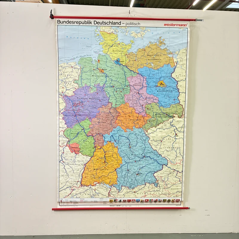 Vintage Schulkarte – Bundesrepublik Deutschland politisch – Politik Geografie Lehrtafel Westermann Rollbild Gebraucht