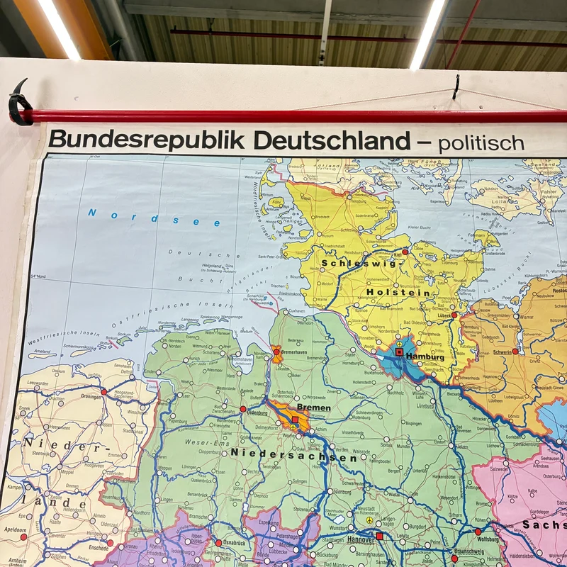 Vintage Schulkarte – Bundesrepublik Deutschland politisch – Politik Geografie Lehrtafel Westermann Rollbild Gebraucht
