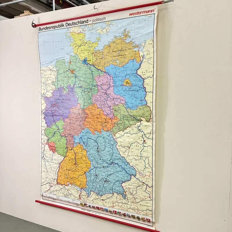 Vintage Schulkarte – Bundesrepublik Deutschland politisch – Politik Geografie Lehrtafel Westermann Rollbild Gebraucht