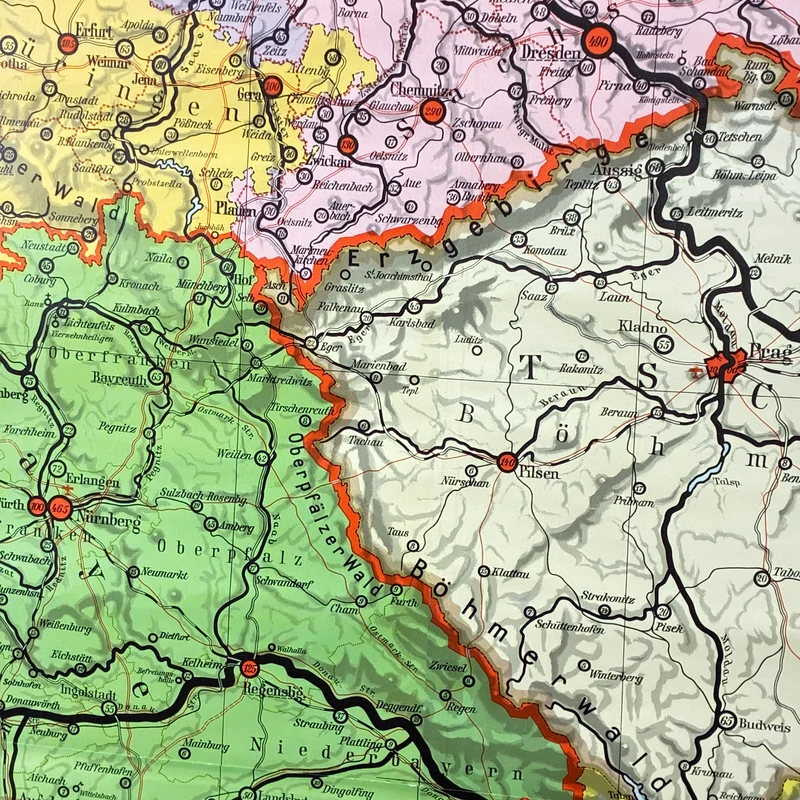 Vintage Schulkarte – Deutschland und Nachbarländer – Politik Geografie Lehrtafel Westermann Rollbild Gebraucht
