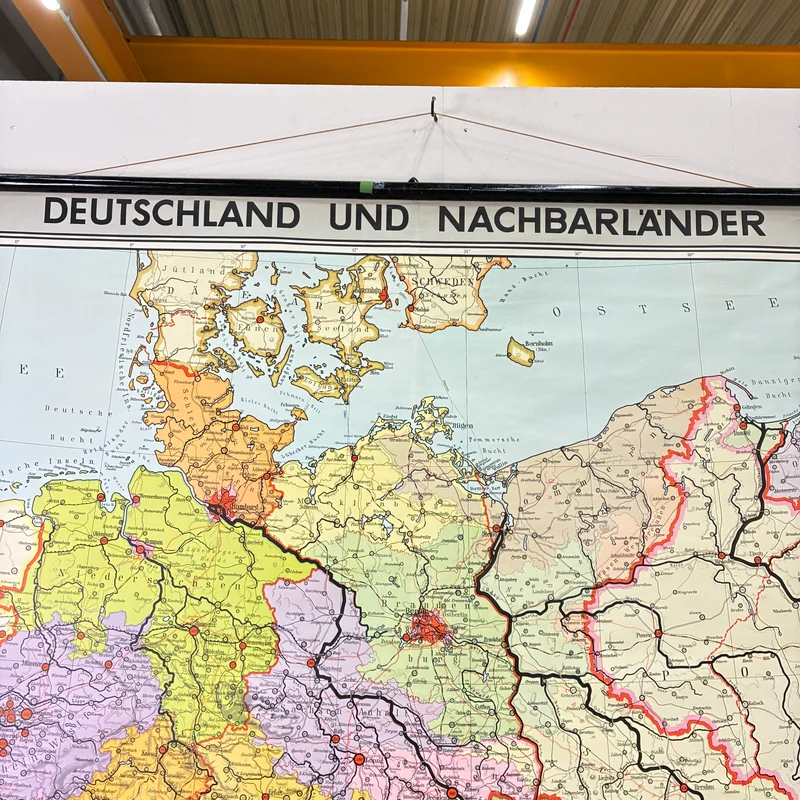 Vintage Schulkarte – Deutschland und Nachbarländer – Politik Geografie Lehrtafel Westermann Rollbild Gebraucht