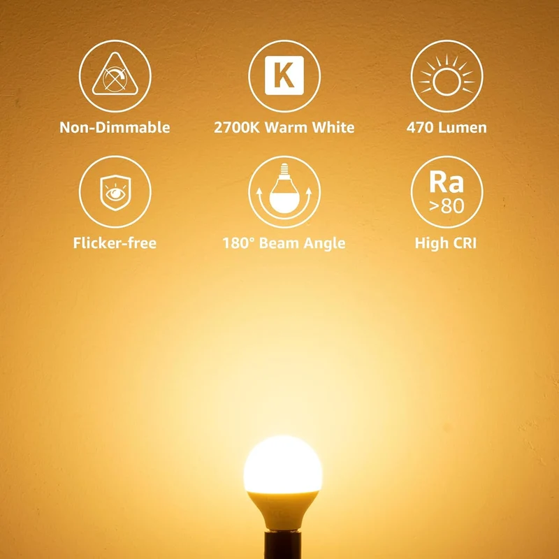Lepro E14 LED Lampe, 3er-Pack, 4.9W 470 Lumen Glühbirne,entspricht 40W Glühlampe, 2700 Kelvin Warmweiß, P45 180° Abstrahlwinkel Energiesparlampe (Copy)