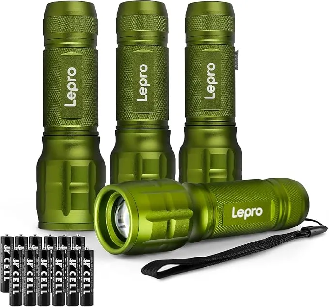 LE LED Taschenlampe (4er-Pack), Zoombare Flashlight für Kinder, Grün | Extrem Hell Zoombare Mini Taschenlampen (Inklusive Batterie), Tragbare Wasserdichte Handlampe für Camping, Outdoor, Notfälle