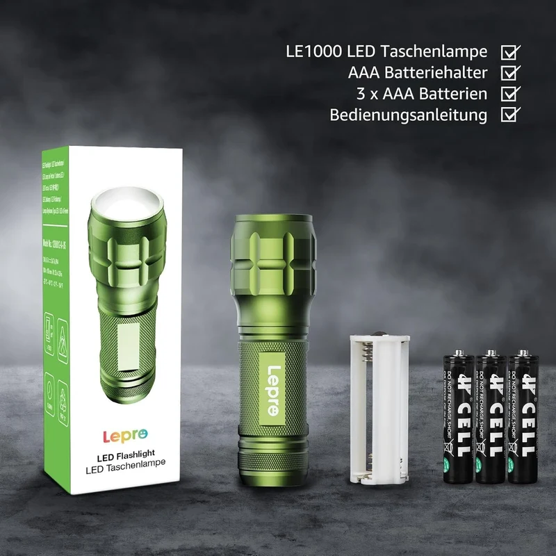 LE LED Taschenlampe (4er-Pack), Zoombare Flashlight für Kinder, Grün | Extrem Hell Zoombare Mini Taschenlampen (Inklusive Batterie), Tragbare Wasserdichte Handlampe für Camping, Outdoor, Notfälle