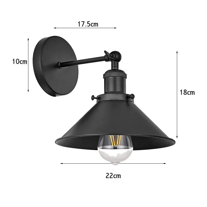 Schwarze Wandleuchte Trichter – Vintage Industrie Wandlampe Loft | Ø 22cm | E27 ~4167