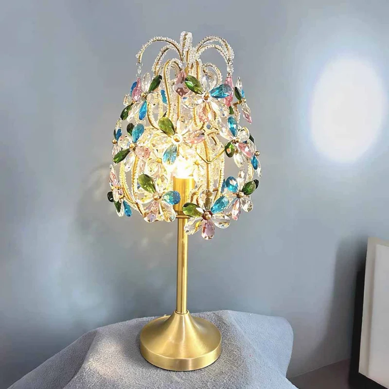 Crystal Flower Table Lamp with Brass Lampbody