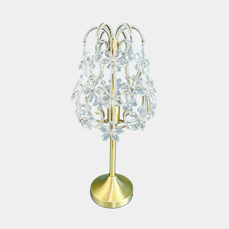Crystal Flower Table Lamp with Brass Lampbody