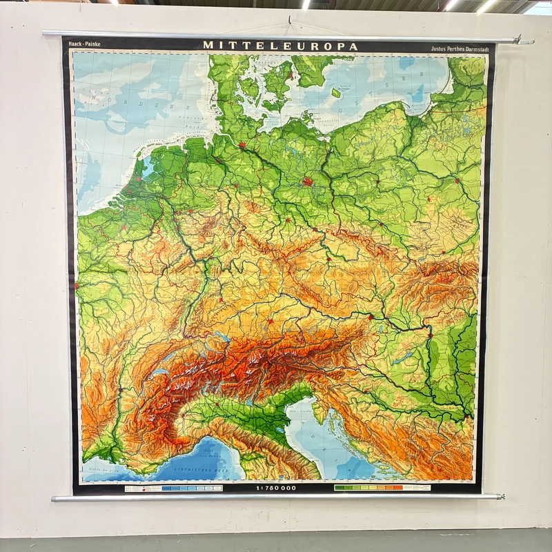 Vintage Schulkarte – Mitteleuropa – Geschichte Geografie Lehrtafel Haack Painke Rollbild Gebraucht