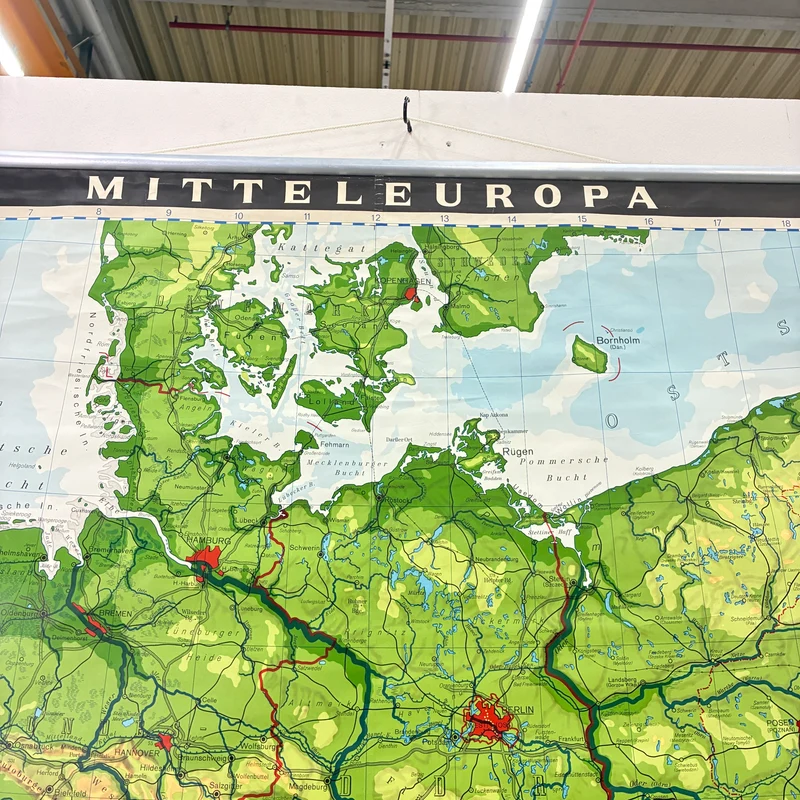 Vintage Schulkarte – Mitteleuropa – Geschichte Geografie Lehrtafel Haack Painke Rollbild Gebraucht