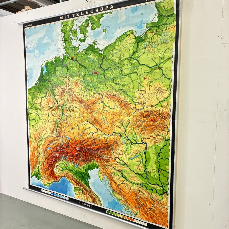 Vintage Schulkarte – Mitteleuropa – Geschichte Geografie Lehrtafel Haack Painke Rollbild Gebraucht