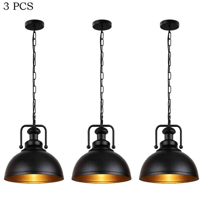 3er Set Industrie Pendelleuchte Schwarz Gold | Esstischlampe mit Kette | Ø29cm ~4166