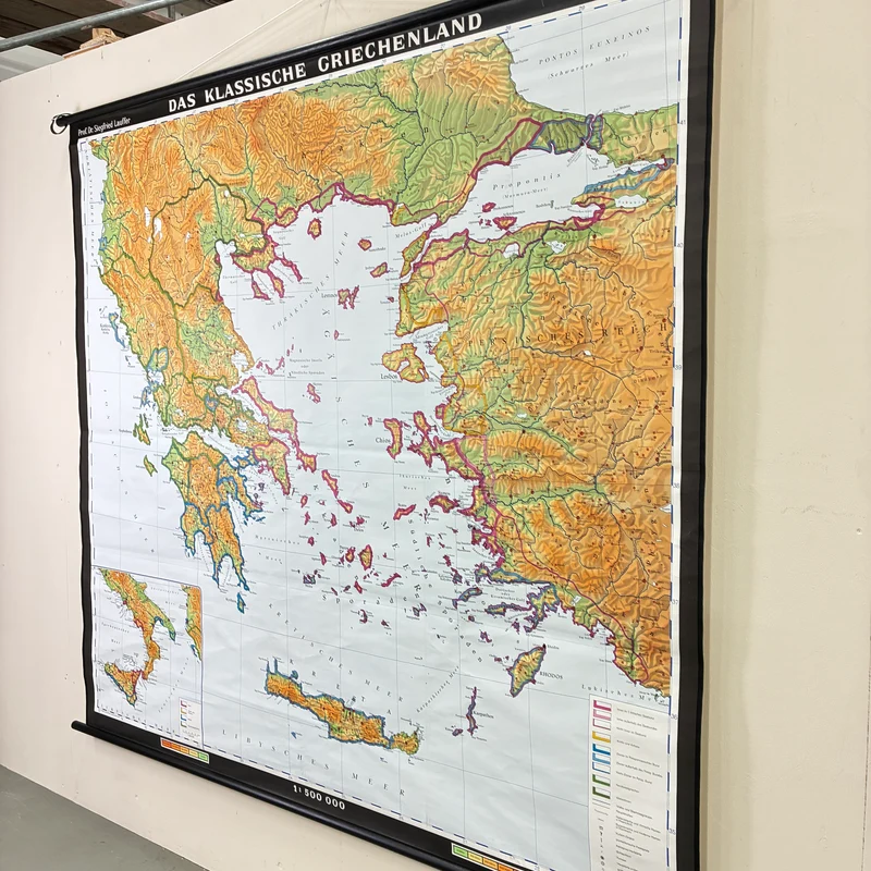 Vintage Schulkarte – Das klassische Griechenland – Erdkunde Geografie Lehrtafel Klett Perthes Rollbild Gebraucht