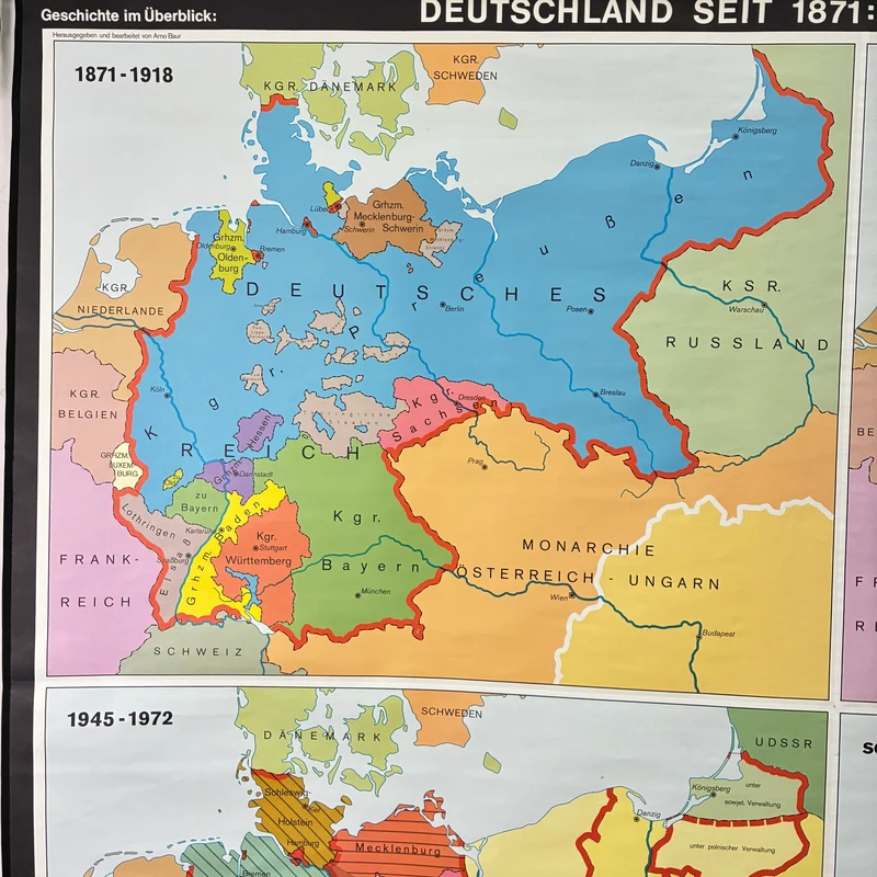 Vintage Schulkarte – Deutschand seit 1871 – Erdkunde Geografie Lehrtafel Justus Perthes Rollbild Gebraucht