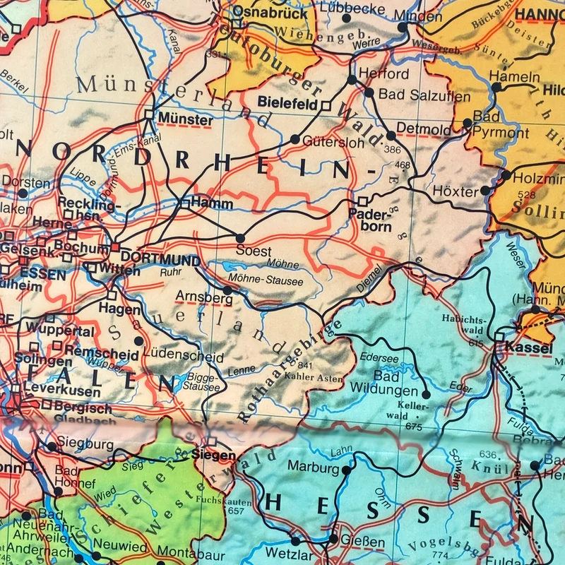 Vintage Schulkarte – Deutschland – Geografie Erdkunde Lehrtafel Stiefel Rollbild Gebraucht