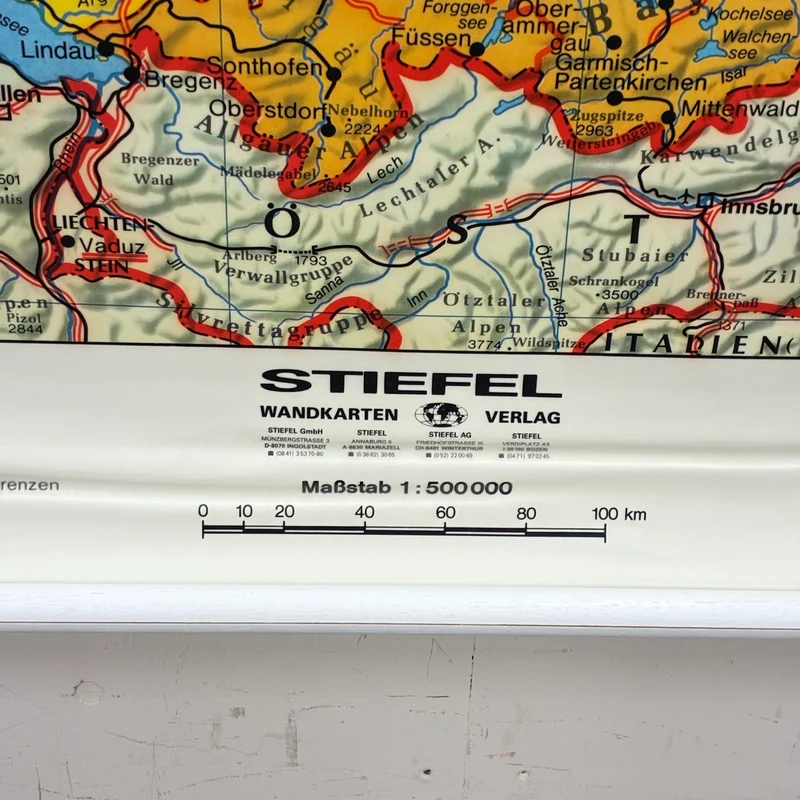 Vintage Schulkarte – Deutschland – Geografie Erdkunde Lehrtafel Stiefel Rollbild Gebraucht
