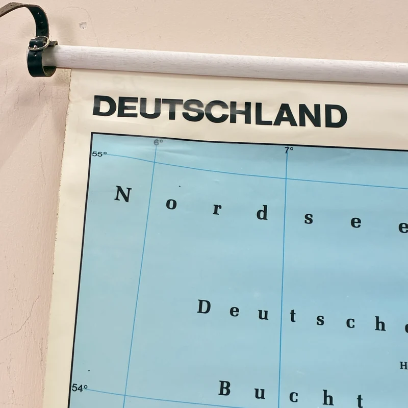 Vintage Schulkarte – Deutschland – Geografie Erdkunde Lehrtafel Stiefel Rollbild Gebraucht
