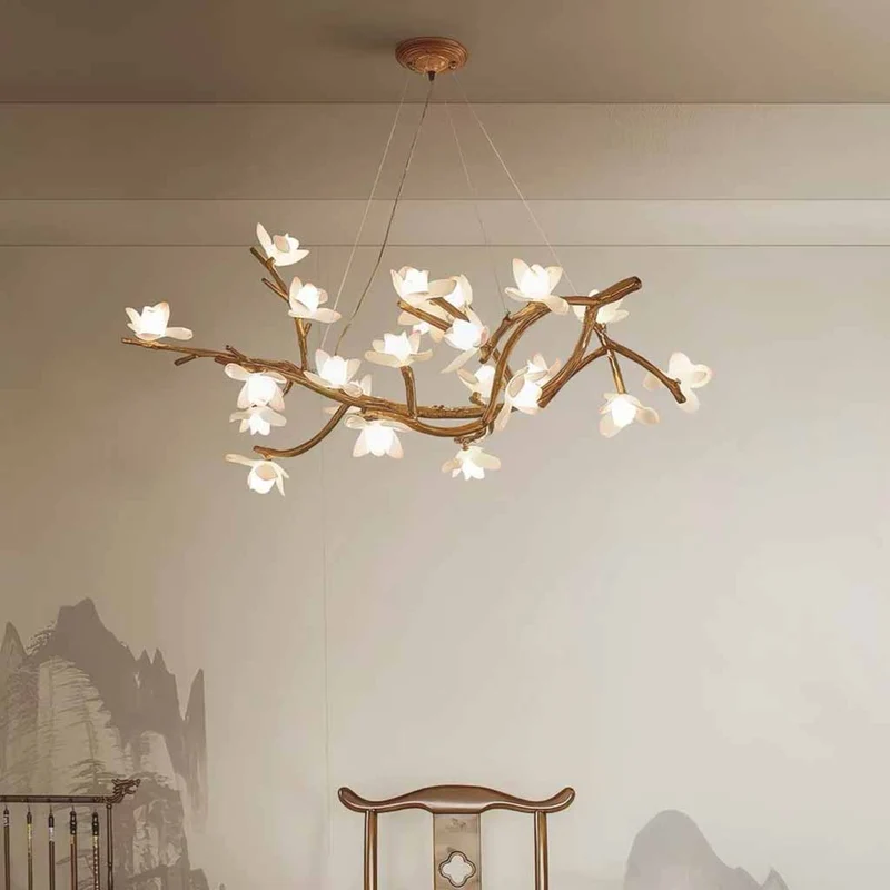 Vintage Tree Branch Lotus Flower Chandelier