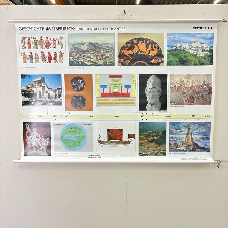 Vintage Schulkarte – Griechenland in der Antike – Geschichte Geografie Lehrtafel Stiefel Rollbild Gebraucht