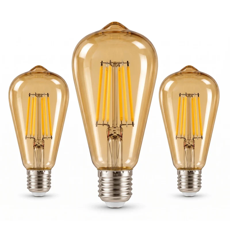 Dimmbare ST64 E27 6W LED Filament Lampe Energiesparend ~1889