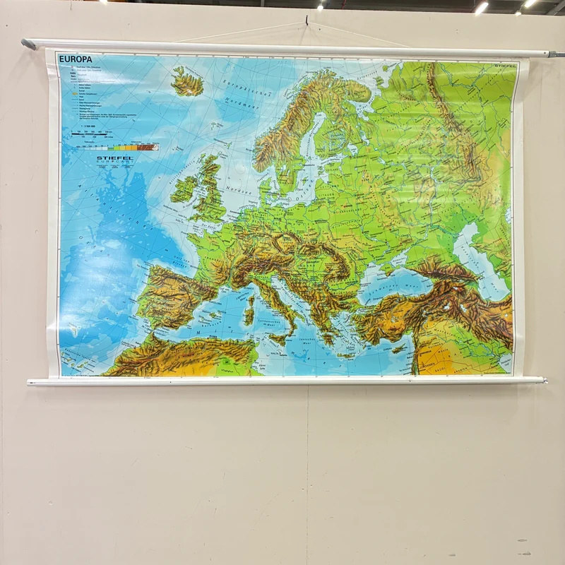 Vintage Schulkarte – Europa – Geschichte Geografie Lehrtafel Stiefel Rollbild Gebraucht
