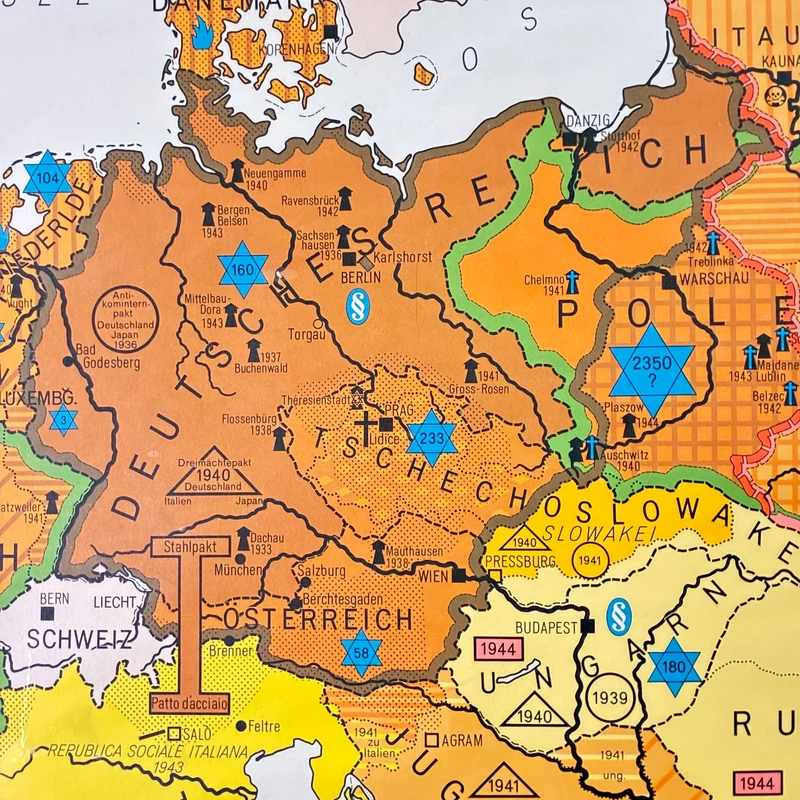 Vintage Schulkarte – Europa - Expansion Hitlers – Geschichte Geografie Lehrtafel Justus Perthes Rollbild Gebraucht