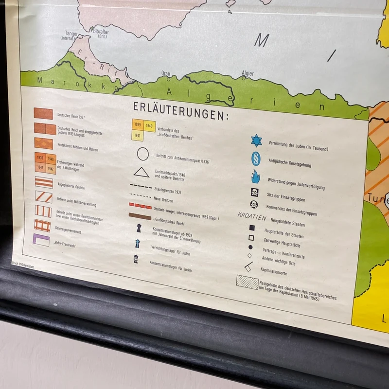 Vintage Schulkarte – Europa - Expansion Hitlers – Geschichte Geografie Lehrtafel Justus Perthes Rollbild Gebraucht