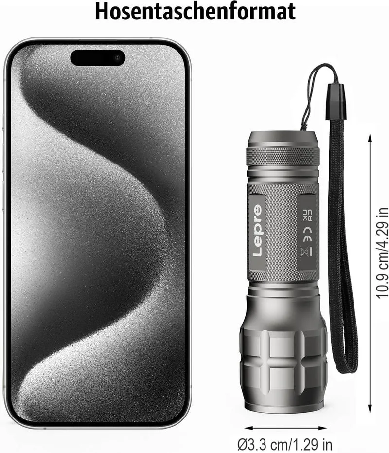 LE LED Taschenlampe (4er-Pack), Zoombare Flashlight für Kinder, Gunmetal | Extrem Hell Zoombare Mini Taschenlampen (Inklusive Batterie), Tragbare Wasserdichte Handlampe für Camping, Outdoor, Notfälle