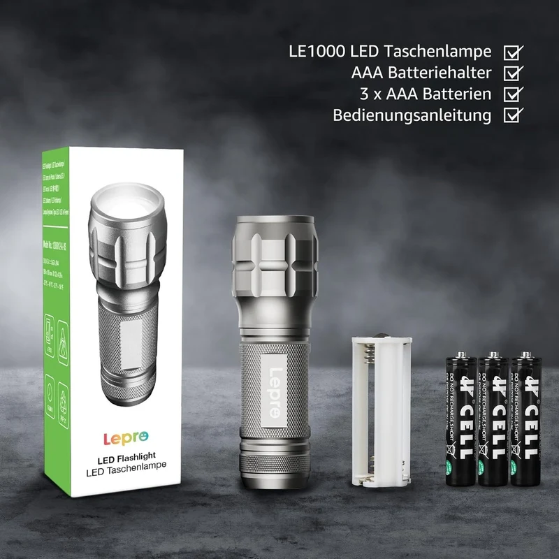 LE LED Taschenlampe (4er-Pack), Zoombare Flashlight für Kinder, Gunmetal | Extrem Hell Zoombare Mini Taschenlampen (Inklusive Batterie), Tragbare Wasserdichte Handlampe für Camping, Outdoor, Notfälle