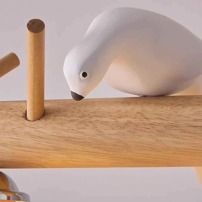 Wood Strip Bird Pendant Light with Seashell Globes