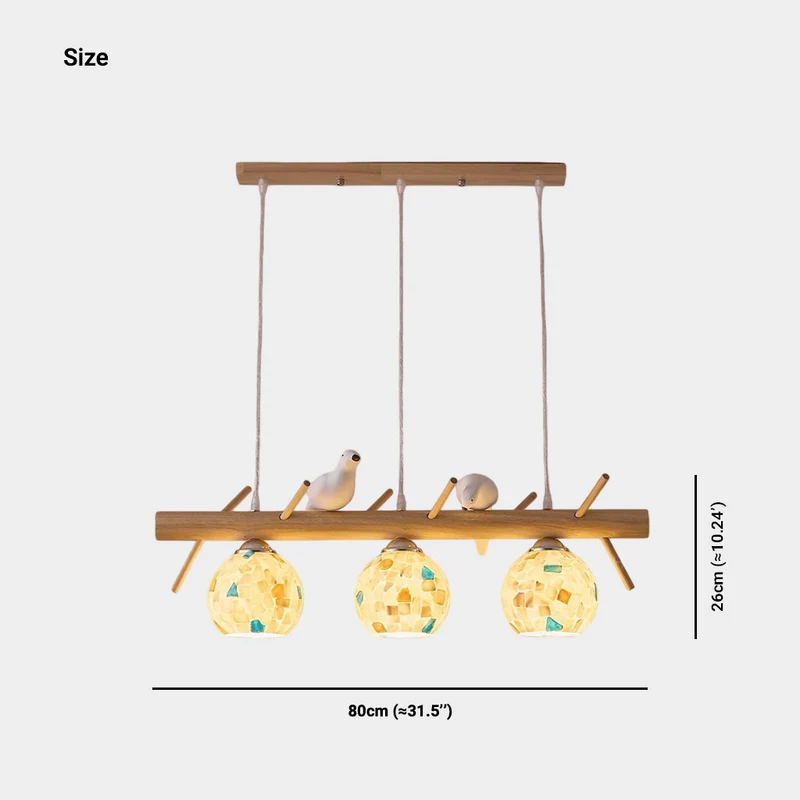 Wood Strip Bird Pendant Light with Seashell Globes