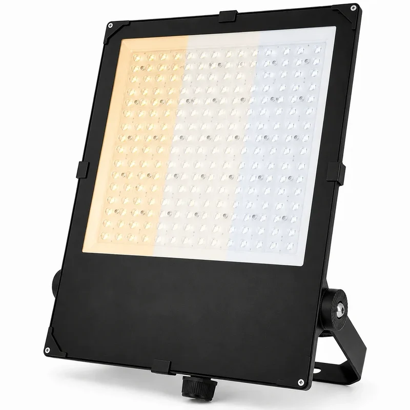 Lichtmast inkl. industrieller Baustrahler / Flutlichtstrahler | 400 cm | 120-160-200 Watt | CCT - Lichtfarbe einstellbar | Schwarz