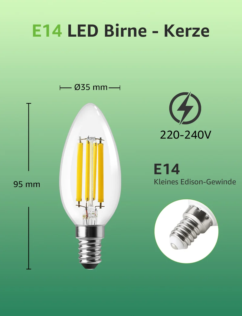 Lepro Energieklasse A E14 LED warmweiss Lampe 2.2W 470 Lumen C35 2700K Warmweiß LED Glühbirne, entspricht 40W Glühlampe, 300° Abstrahlwinkel Nicht Dimmbar Energiesparlampe