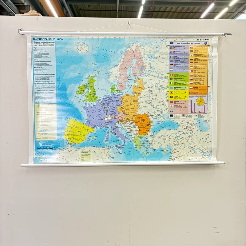 Vintage Schulkarte – Europäische Union – Erdkunde Geografie Lehrtafel Stiefel Rollbild Gebraucht