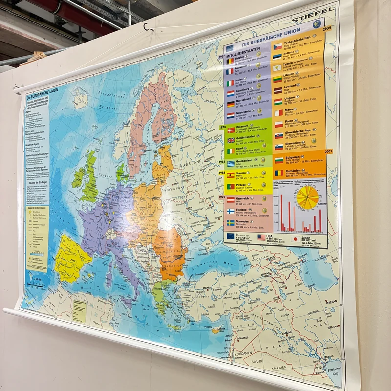 Vintage Schulkarte – Europäische Union – Erdkunde Geografie Lehrtafel Stiefel Rollbild Gebraucht
