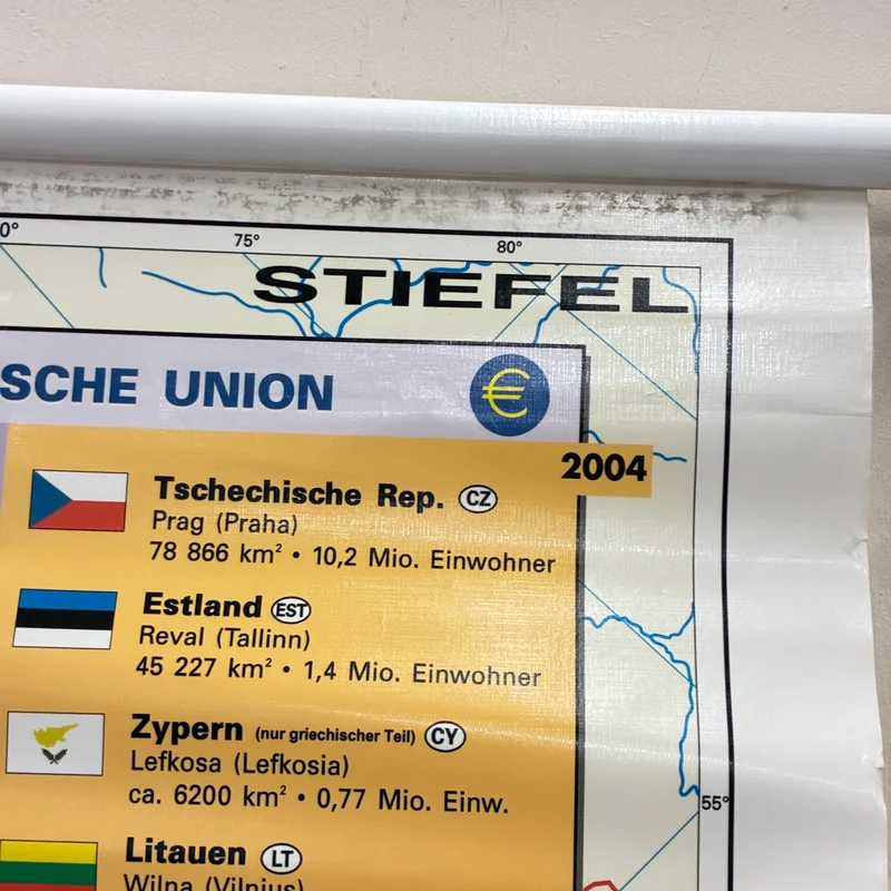 Vintage Schulkarte – Europäische Union – Erdkunde Geografie Lehrtafel Stiefel Rollbild Gebraucht
