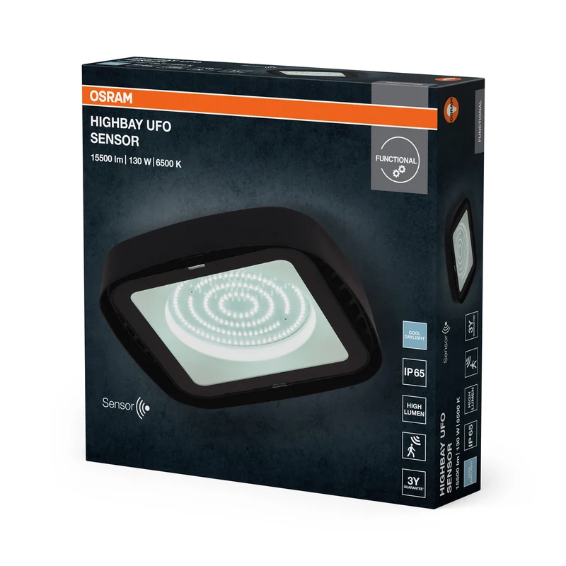 OSRAM Leuchte Schwarz, 6500 K, Tageslichtweiß, 130 W, Aluminium, 110° Abstrahlwinkel, 20.000 h Lebensdauer, 220-240 V