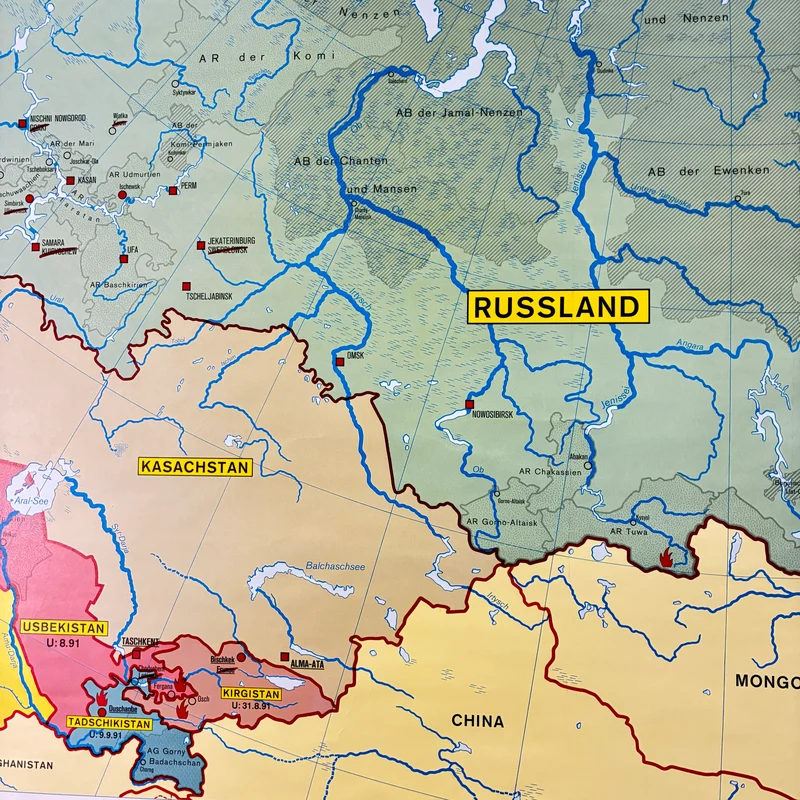 Vintage Schulkarte – Was wird aus der Sowjetunion? – Politik Geografie Lehrtafel Klett Perthes Rollbild Gebraucht
