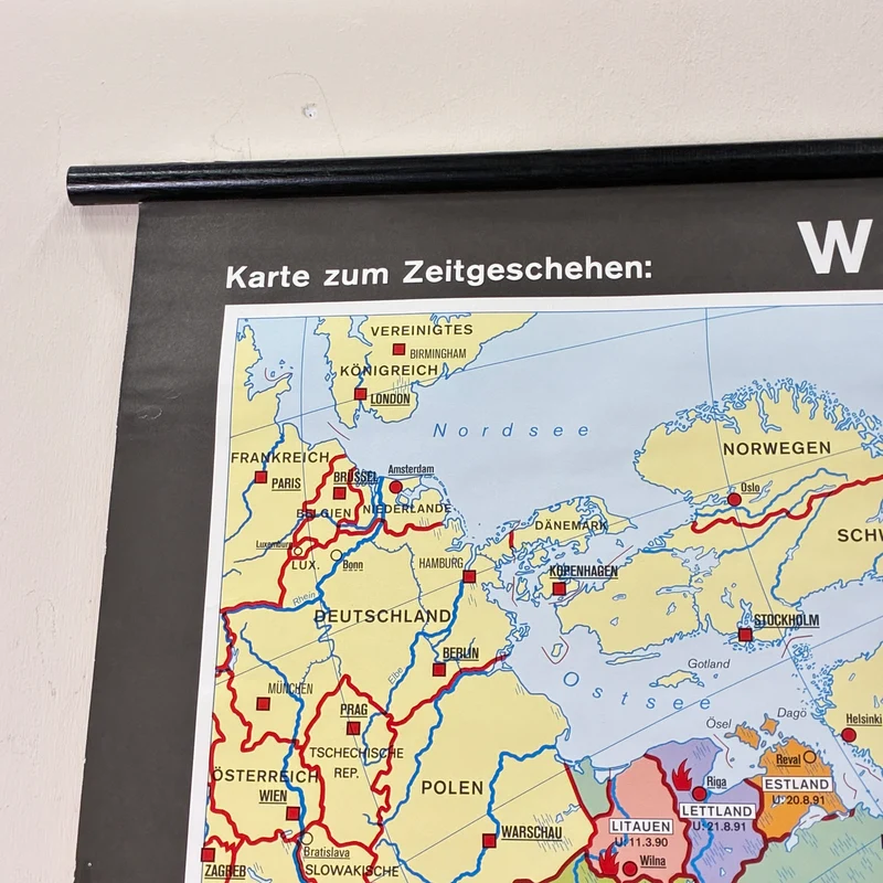 Vintage Schulkarte – Was wird aus der Sowjetunion? – Politik Geografie Lehrtafel Klett Perthes Rollbild Gebraucht