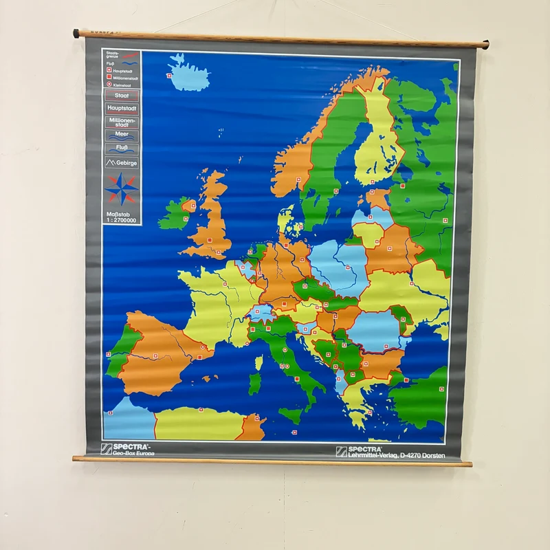 Vintage Schulkarte – Europa – Geografie Lehrtafel Spectra Rollbild Gebraucht