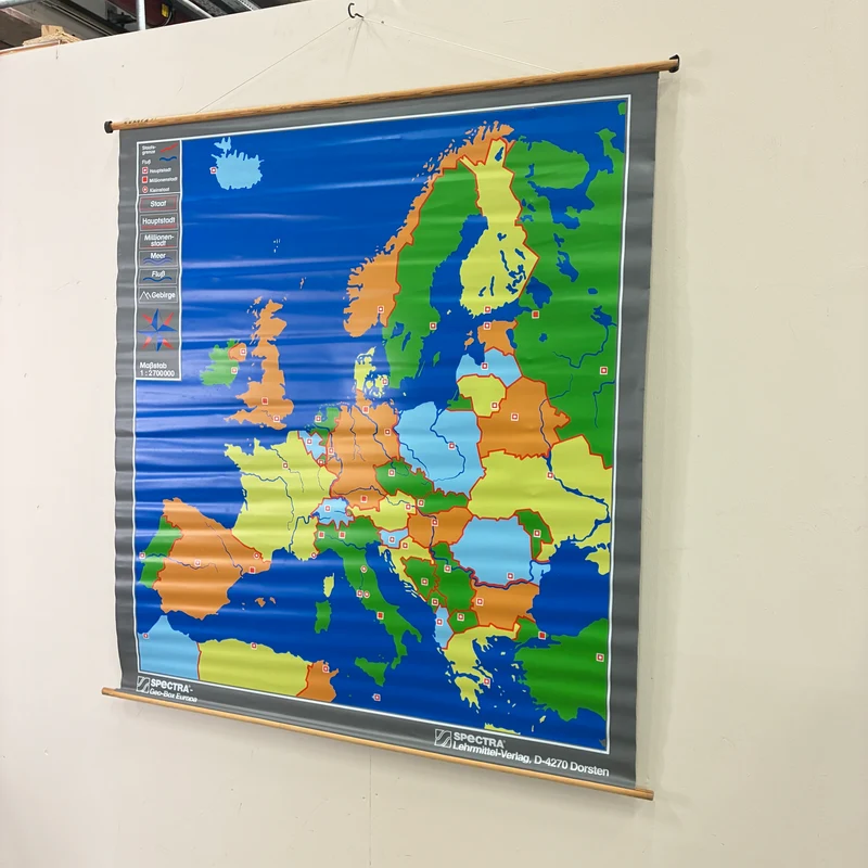 Vintage Schulkarte – Europa – Geografie Lehrtafel Spectra Rollbild Gebraucht