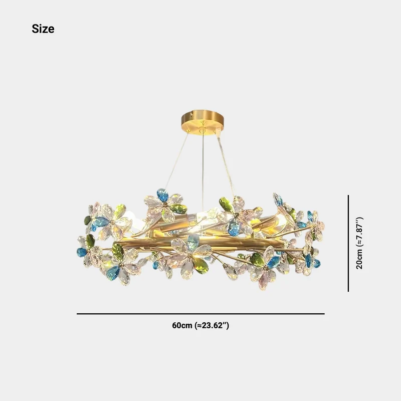 Colored Crystal Chandelier with Brass Branches