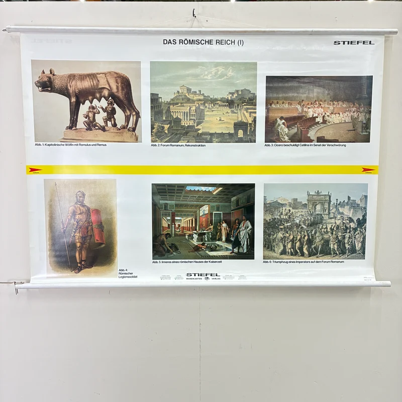 Vintage Schulkarte – Das römische Reich Teil 1 & 2 – Geschichte Lehrtafel Spectra Rollbild Gebraucht