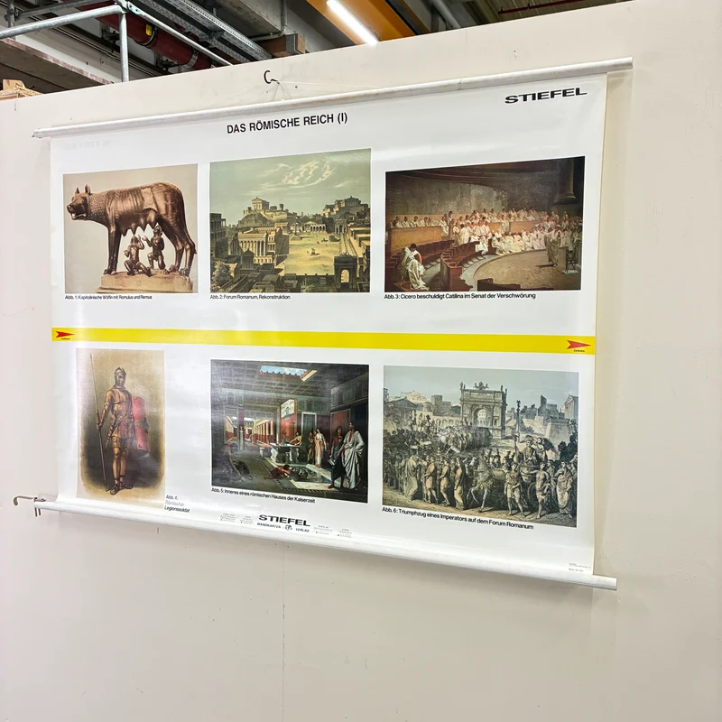 Vintage Schulkarte – Das römische Reich Teil 1 & 2 – Geschichte Lehrtafel Spectra Rollbild Gebraucht